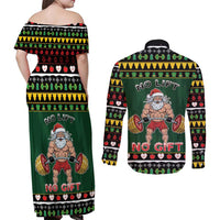 Xmas Gymer Christmas Couples Matching Off Shoulder Maxi Dress and Long Sleeve Button Shirt No Lift No Gift - Wonder Print Shop