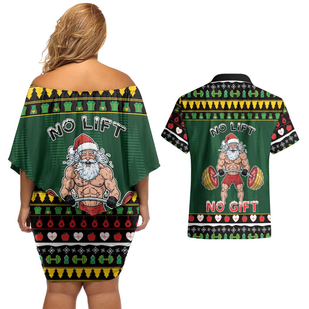 Xmas Gymer Christmas Couples Matching Off Shoulder Short Dress and Hawaiian Shirt No Lift No Gift - Wonder Print Shop