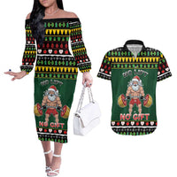 Xmas Gymer Christmas Couples Matching Off The Shoulder Long Sleeve Dress and Hawaiian Shirt No Lift No Gift - Wonder Print Shop
