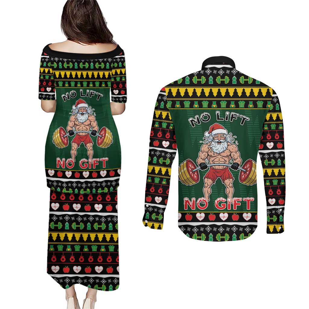 Xmas Gymer Christmas Couples Matching Puletasi and Long Sleeve Button Shirt No Lift No Gift - Wonder Print Shop