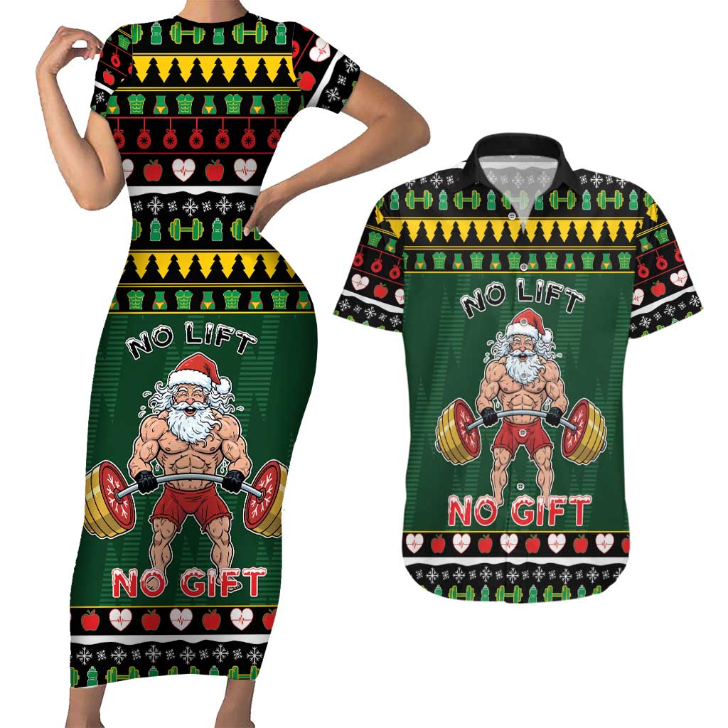 Xmas Gymer Christmas Couples Matching Short Sleeve Bodycon Dress and Hawaiian Shirt No Lift No Gift - Wonder Print Shop