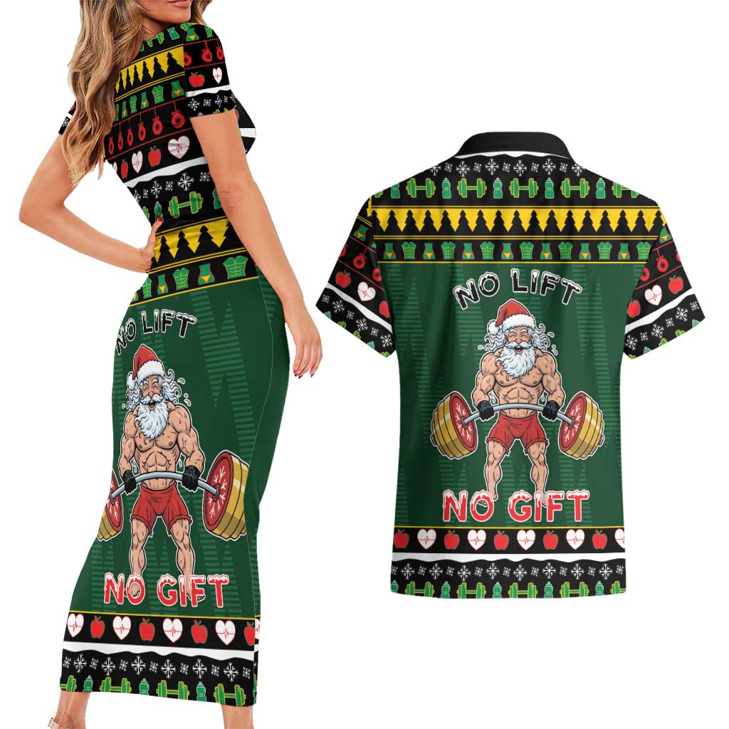 Xmas Gymer Christmas Couples Matching Short Sleeve Bodycon Dress and Hawaiian Shirt No Lift No Gift - Wonder Print Shop