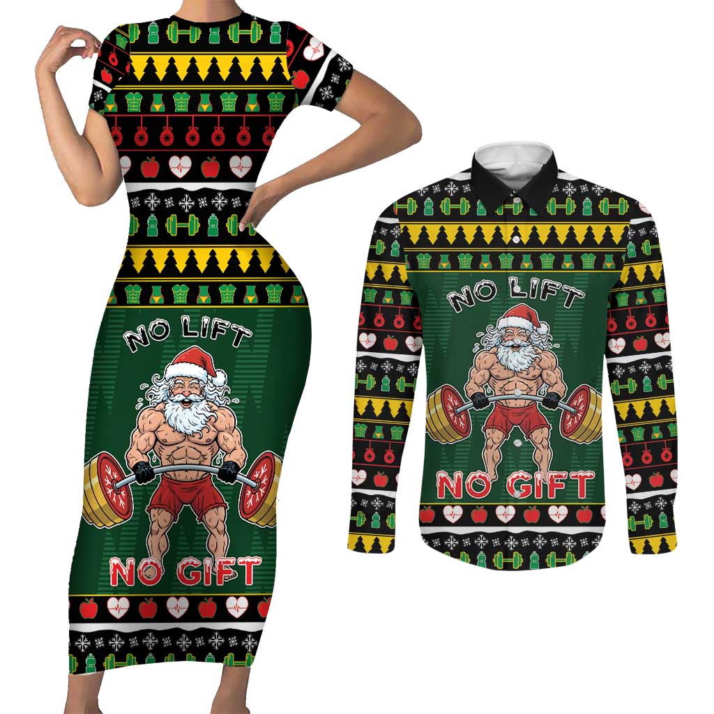 Xmas Gymer Christmas Couples Matching Short Sleeve Bodycon Dress and Long Sleeve Button Shirt No Lift No Gift - Wonder Print Shop