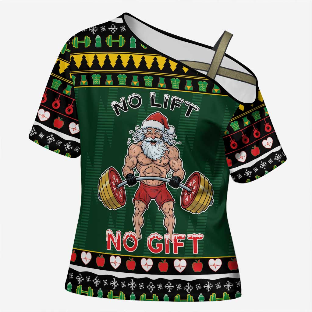 Xmas Gymer Christmas Cross Shoulder Shirt No Lift No Gift - Wonder Print Shop