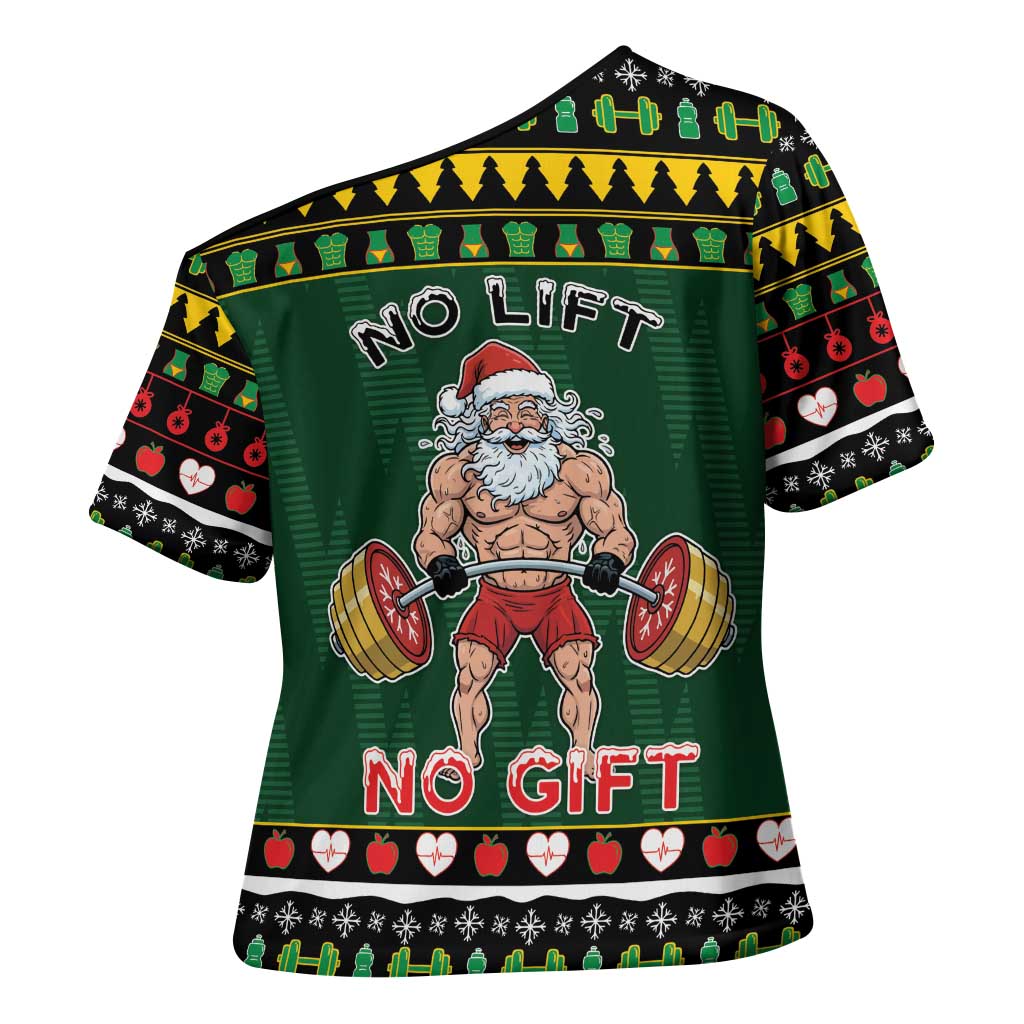 Xmas Gymer Christmas Cross Shoulder Shirt No Lift No Gift - Wonder Print Shop