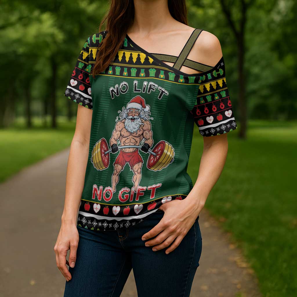 Xmas Gymer Christmas Cross Shoulder Shirt No Lift No Gift - Wonder Print Shop