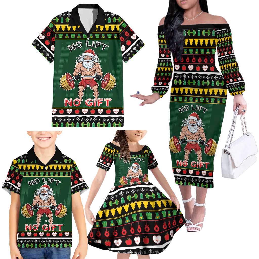 Xmas Gymer Christmas Family Matching Off The Shoulder Long Sleeve Dress and Hawaiian Shirt No Lift No Gift - Wonder Print Shop