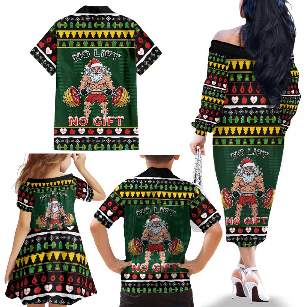 Xmas Gymer Christmas Family Matching Off The Shoulder Long Sleeve Dress and Hawaiian Shirt No Lift No Gift - Wonder Print Shop