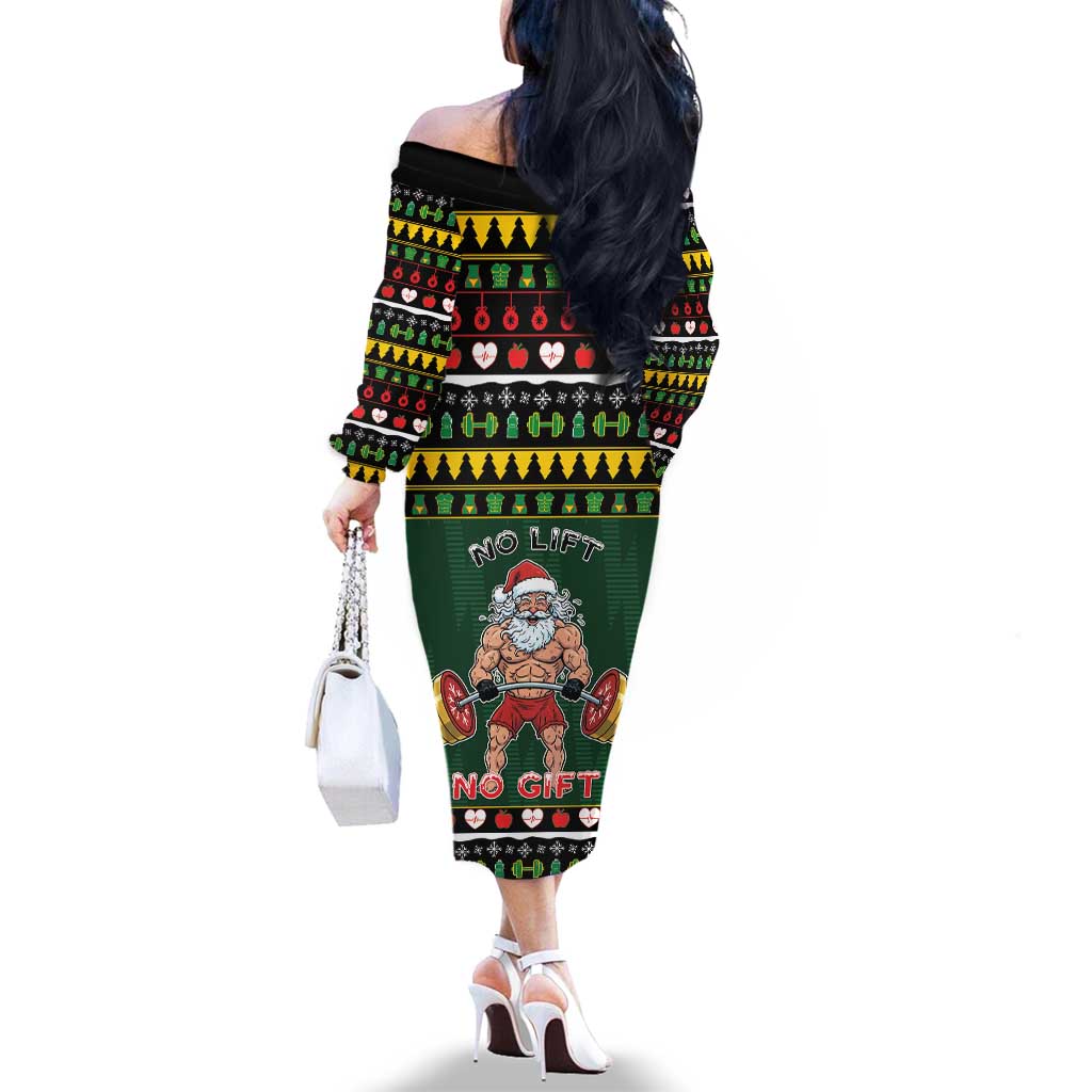 Xmas Gymer Christmas Family Matching Off The Shoulder Long Sleeve Dress and Hawaiian Shirt No Lift No Gift - Wonder Print Shop