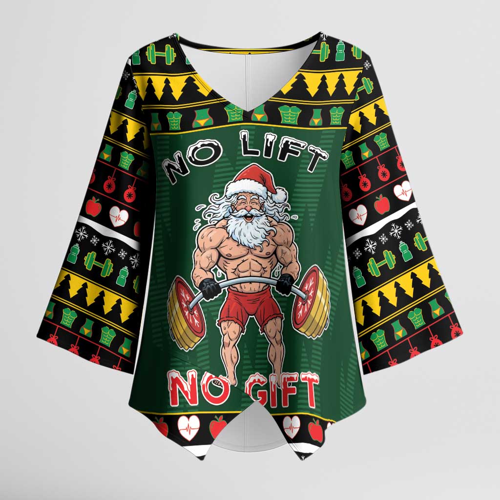 Xmas Gymer Christmas Kimono Sleeve Blouse No Lift No Gift - Wonder Print Shop