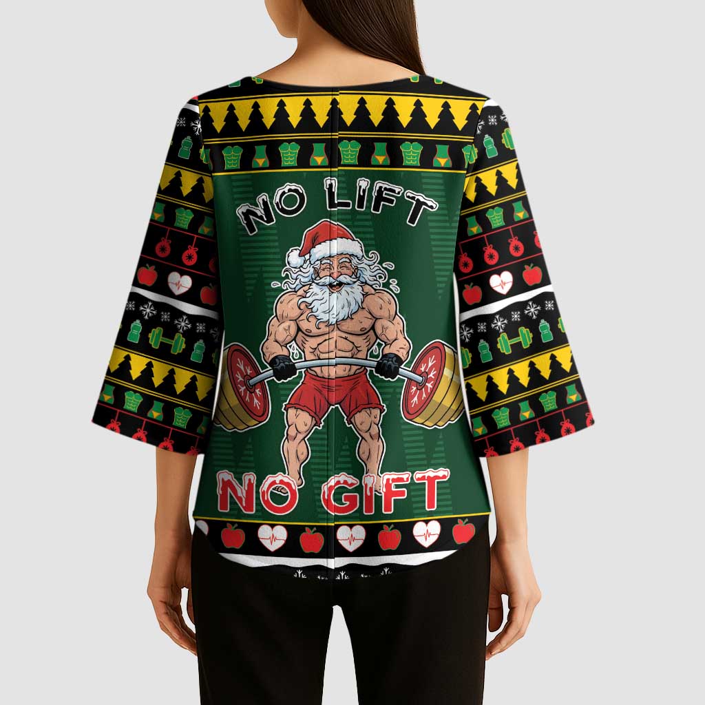 Xmas Gymer Christmas Kimono Sleeve Blouse No Lift No Gift - Wonder Print Shop
