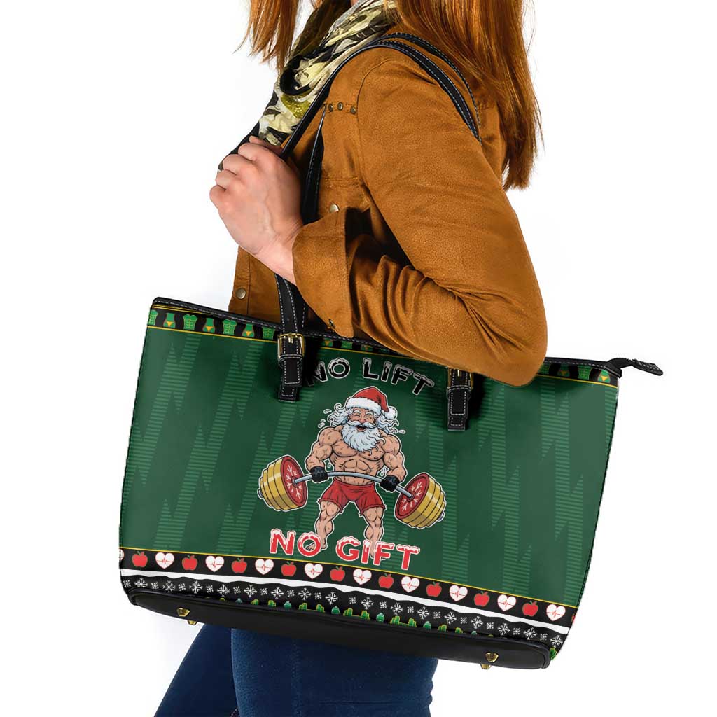 Xmas Gymer Christmas Leather Tote Bag No Lift No Gift - Wonder Print Shop