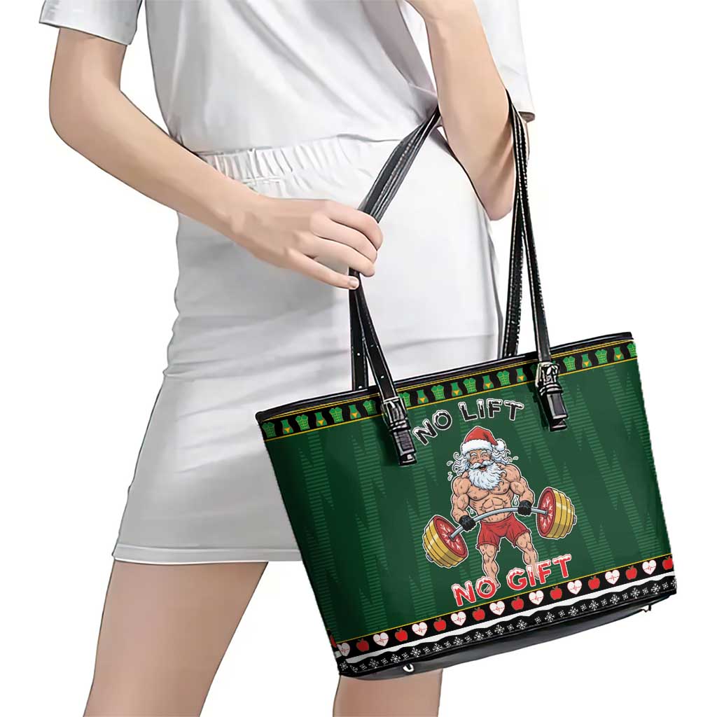 Xmas Gymer Christmas Leather Tote Bag No Lift No Gift - Wonder Print Shop