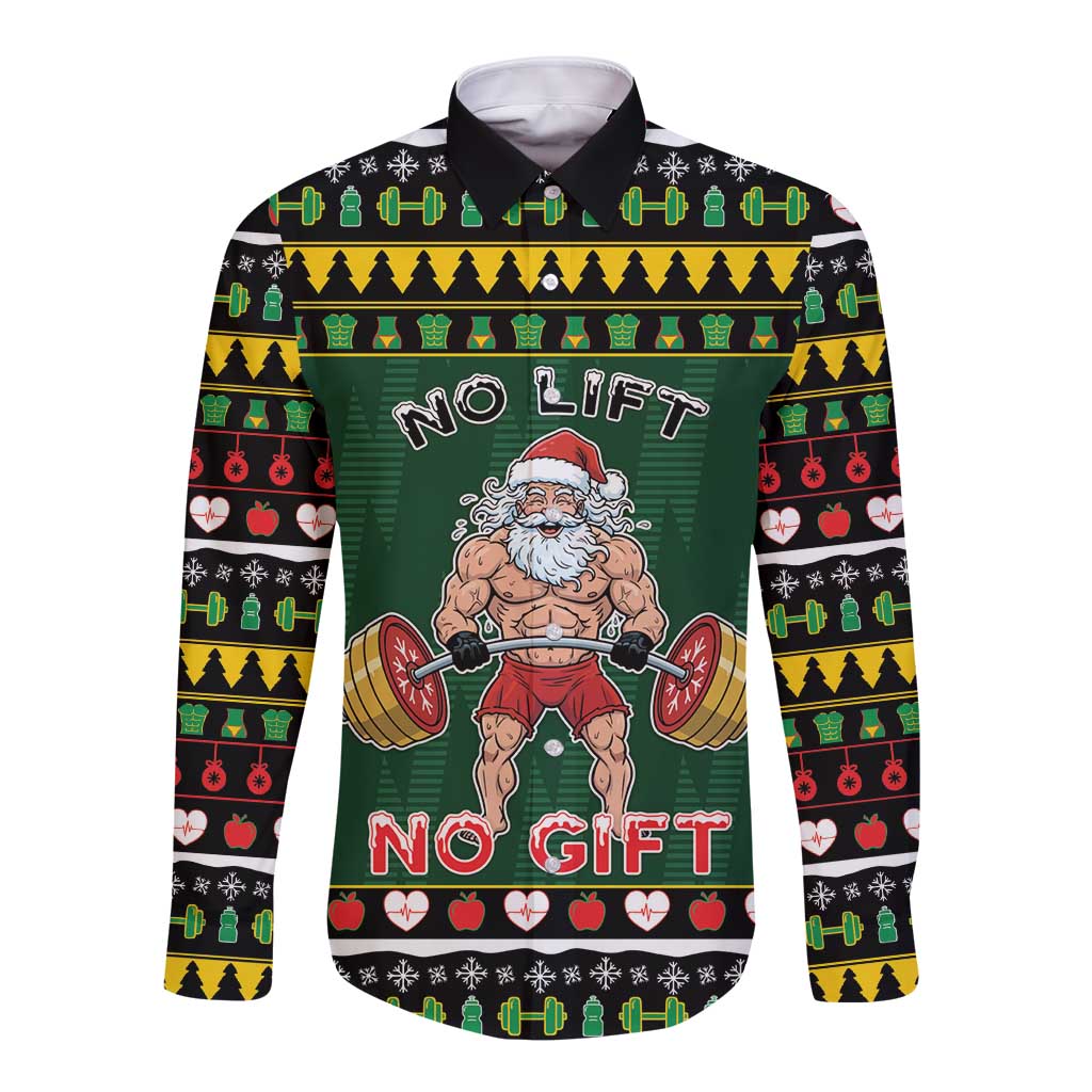 Xmas Gymer Christmas Long Sleeve Button Shirt No Lift No Gift - Wonder Print Shop