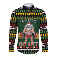 Xmas Gymer Christmas Long Sleeve Button Shirt No Lift No Gift - Wonder Print Shop
