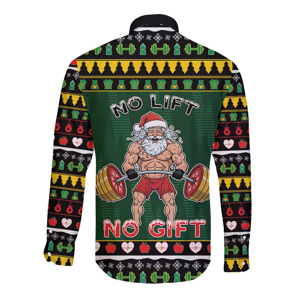 Xmas Gymer Christmas Long Sleeve Button Shirt No Lift No Gift - Wonder Print Shop