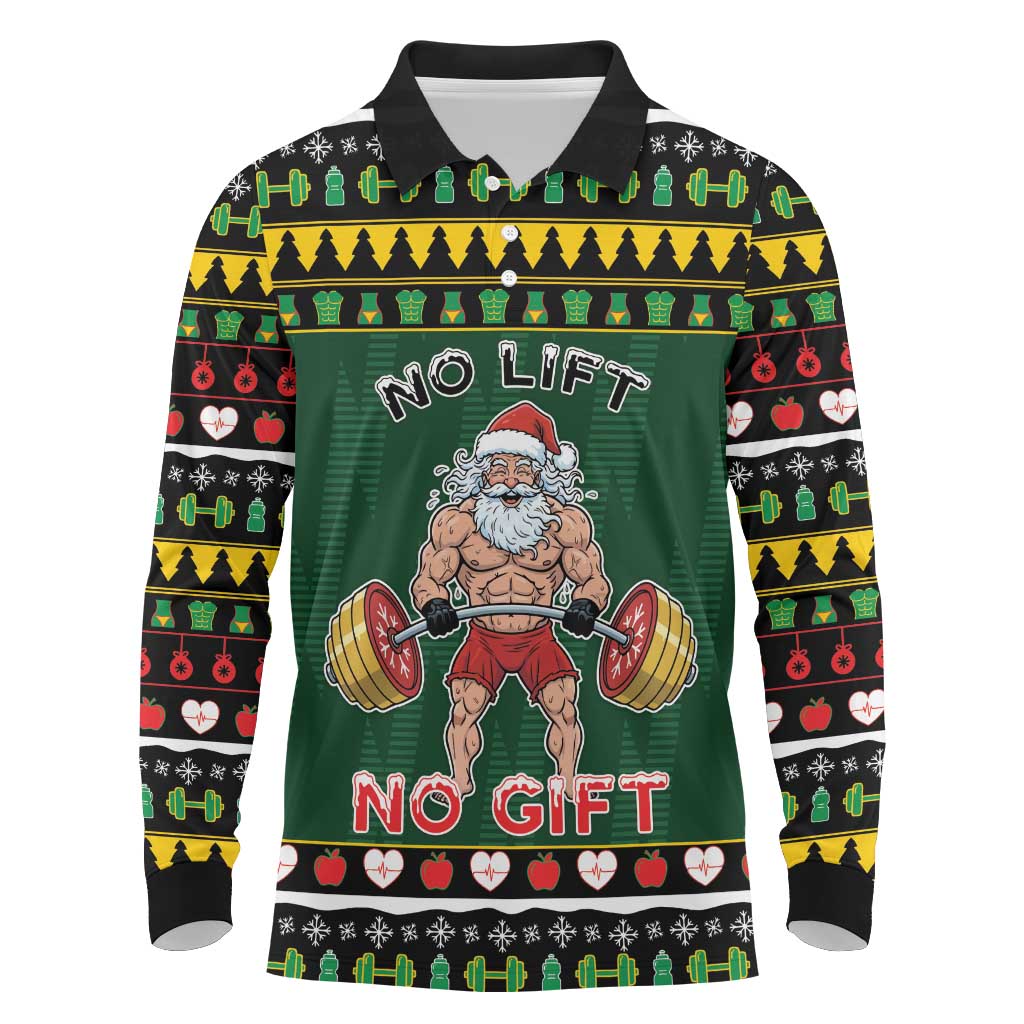 Xmas Gymer Christmas Long Sleeve Polo Shirt No Lift No Gift - Wonder Print Shop