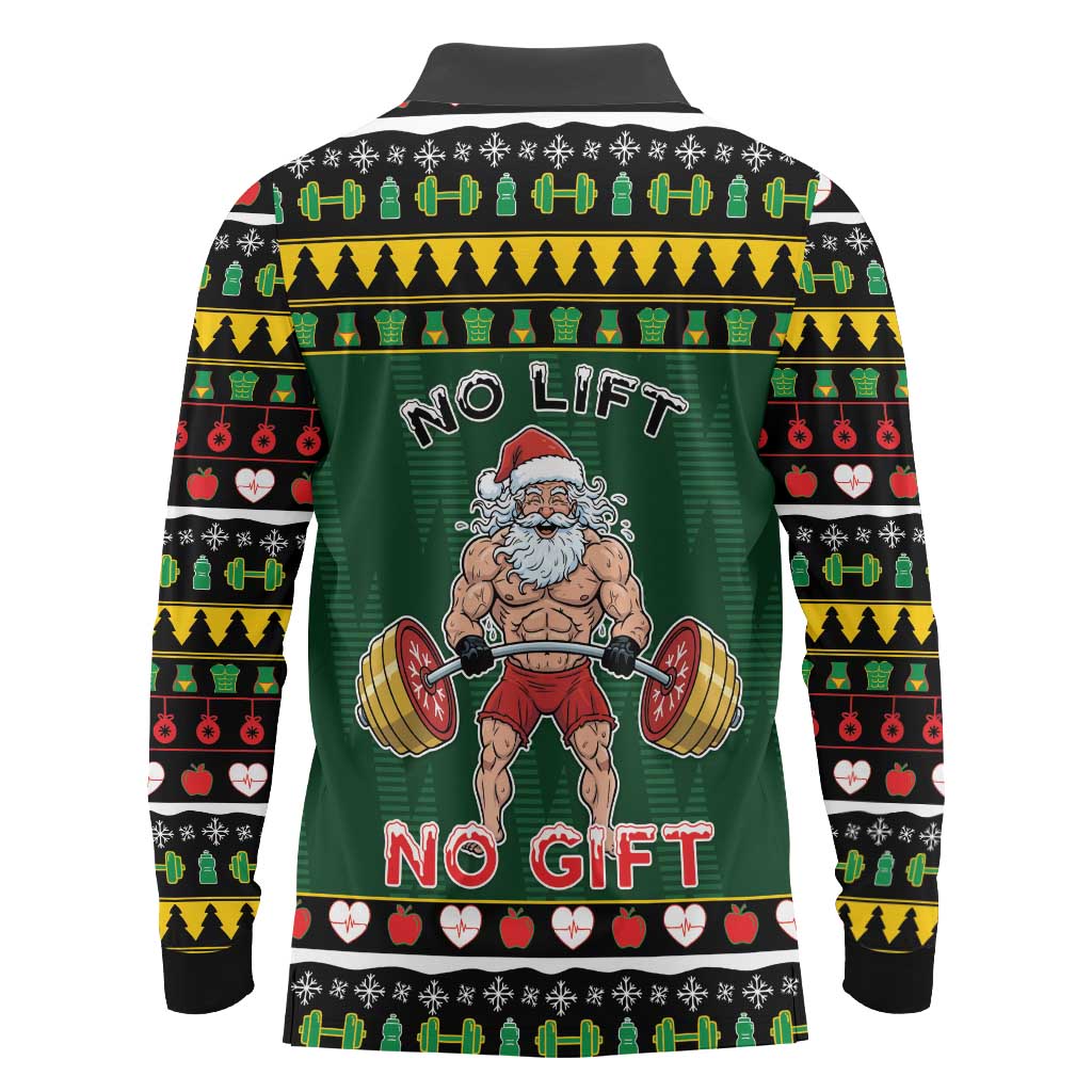 Xmas Gymer Christmas Long Sleeve Polo Shirt No Lift No Gift - Wonder Print Shop