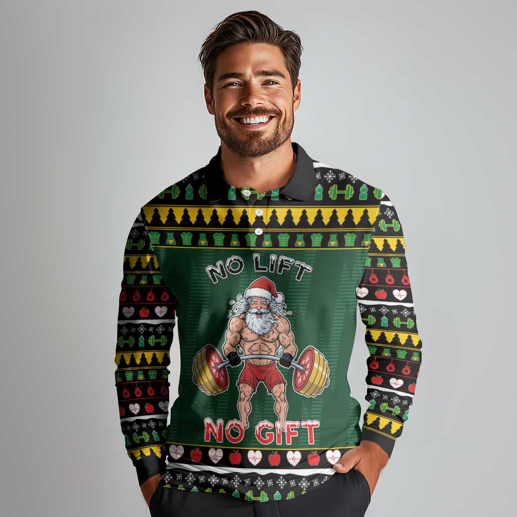 Xmas Gymer Christmas Long Sleeve Polo Shirt No Lift No Gift - Wonder Print Shop