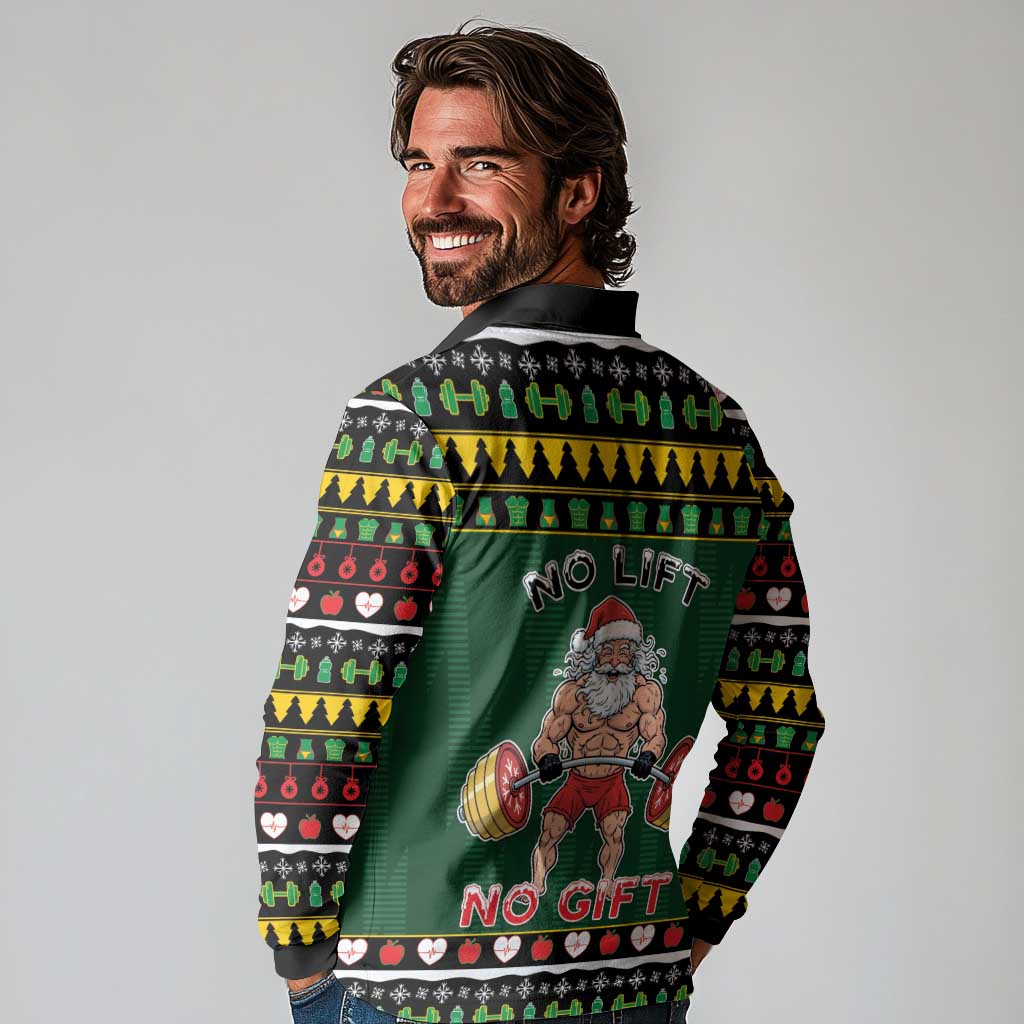 Xmas Gymer Christmas Long Sleeve Polo Shirt No Lift No Gift - Wonder Print Shop