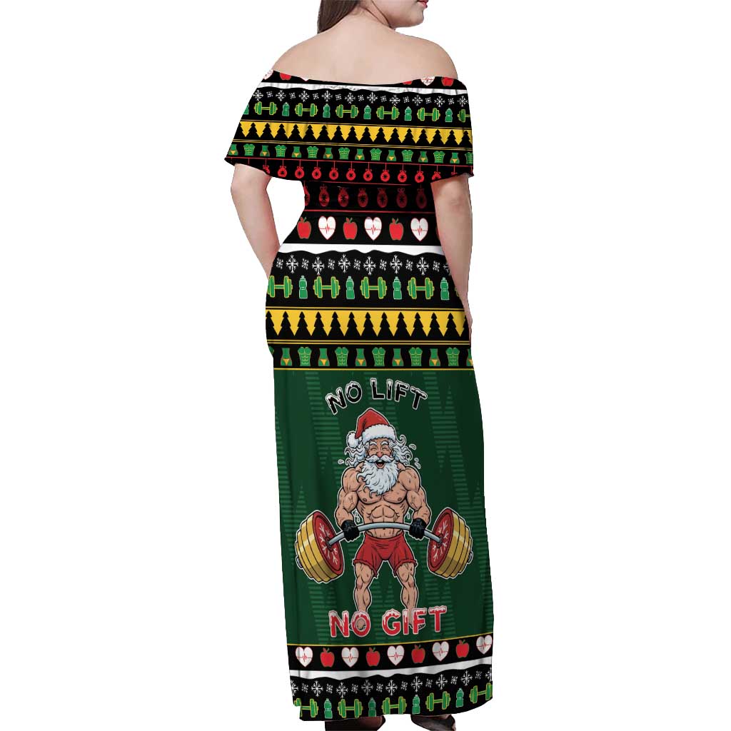 Xmas Gymer Christmas Off Shoulder Maxi Dress No Lift No Gift - Wonder Print Shop