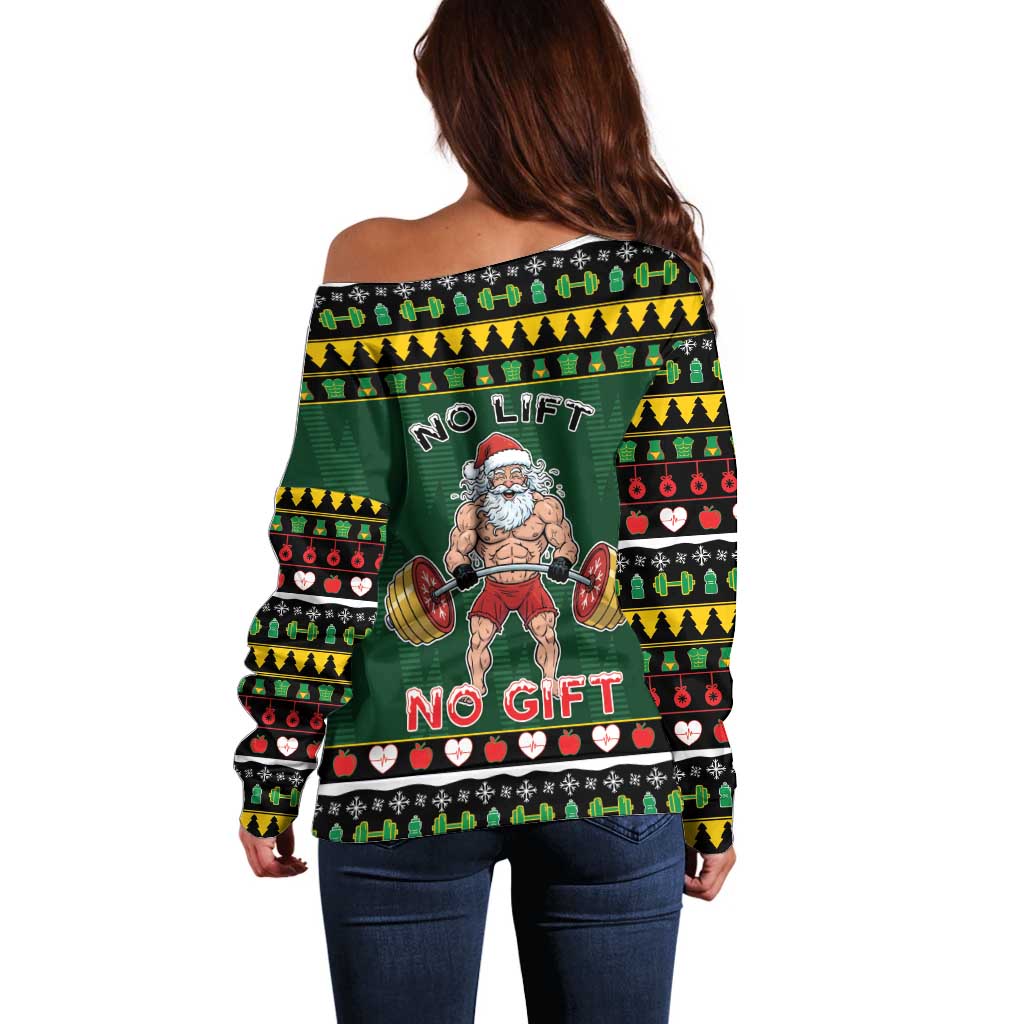 Xmas Gymer Christmas Off Shoulder Sweater No Lift No Gift - Wonder Print Shop
