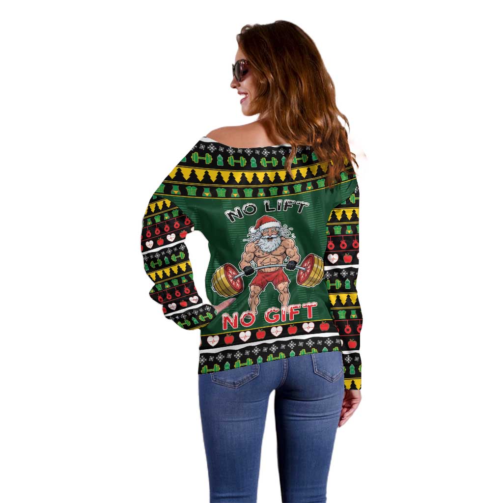 Xmas Gymer Christmas Off Shoulder Sweater No Lift No Gift - Wonder Print Shop