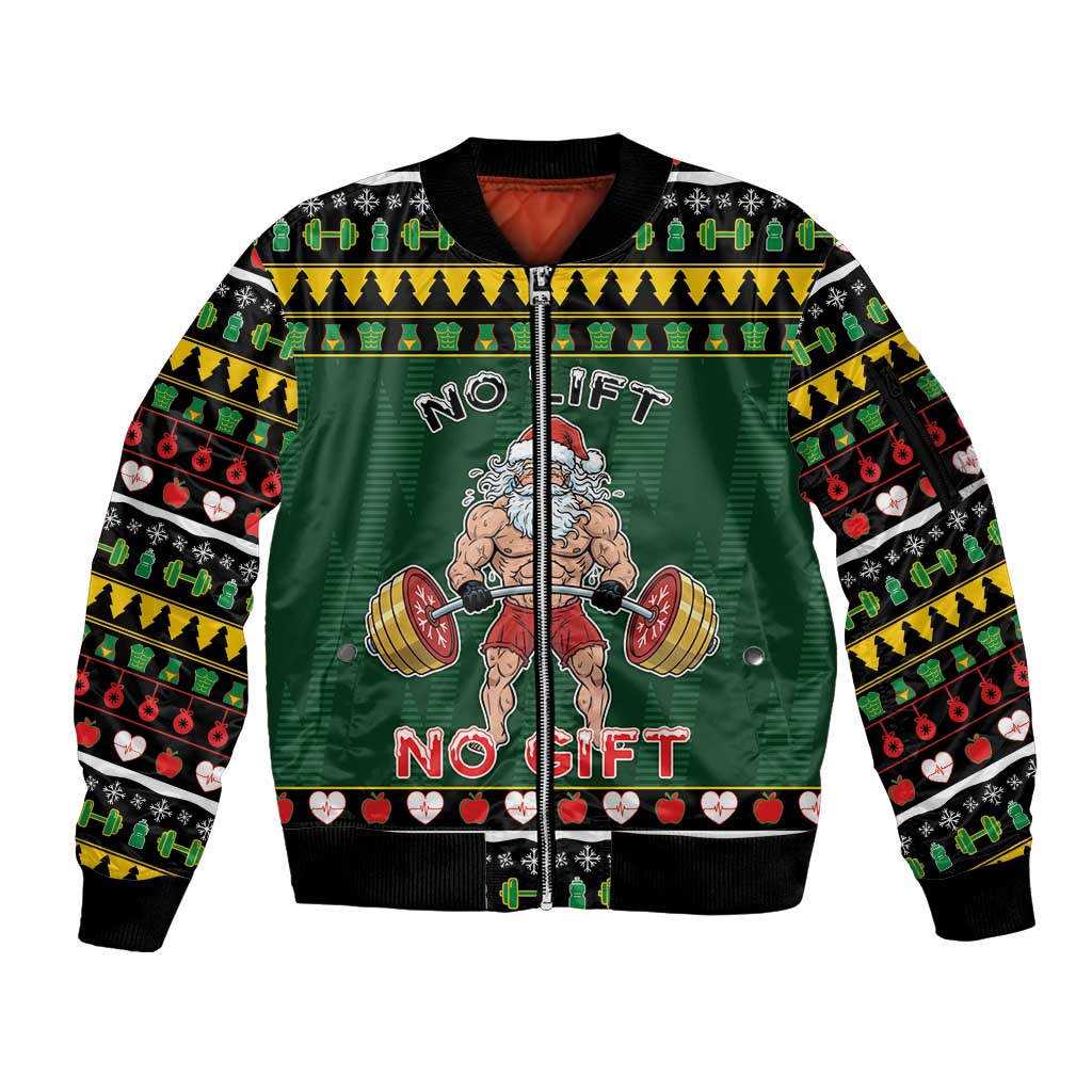 Xmas Gymer Christmas Sleeve Zip Bomber Jacket No Lift No Gift - Wonder Print Shop
