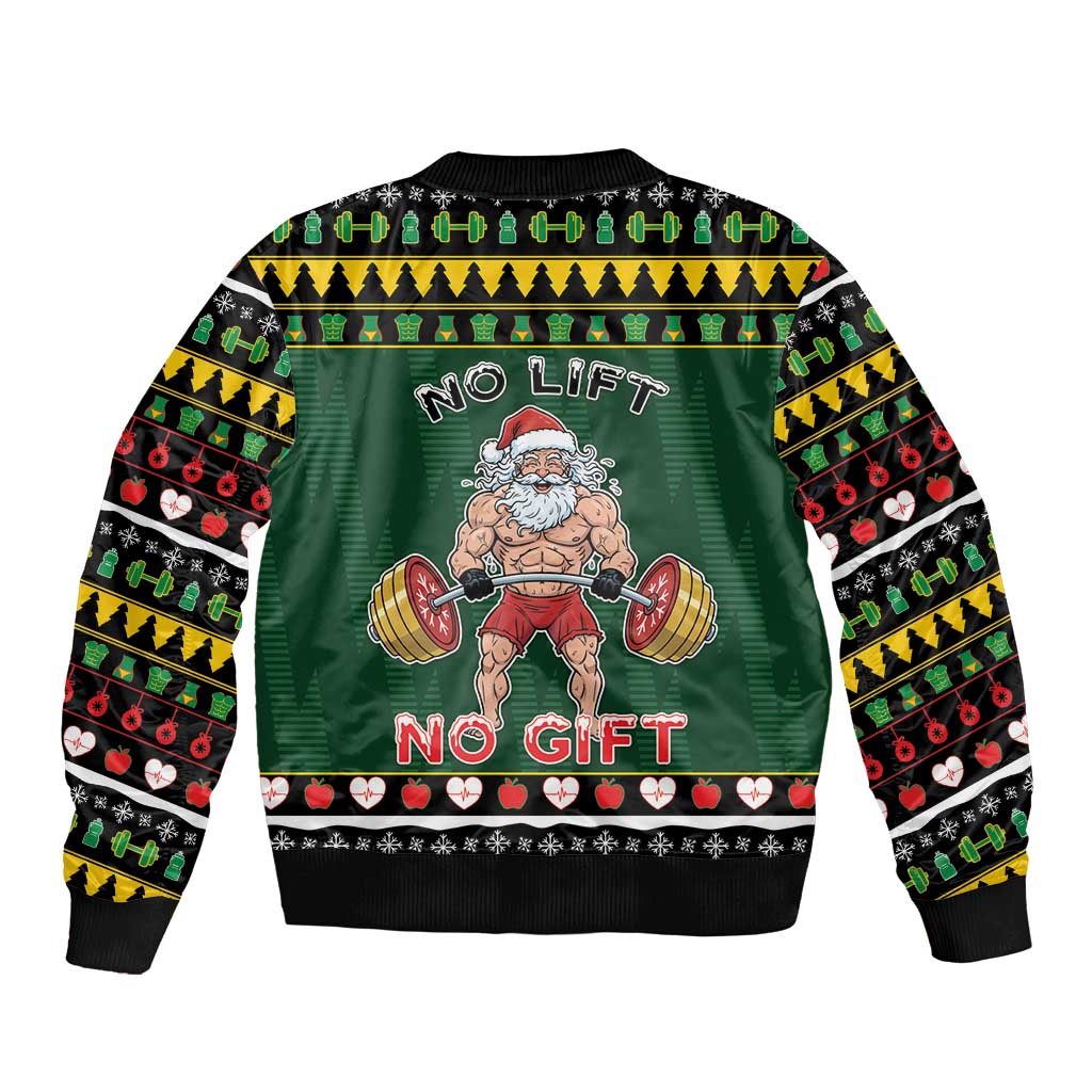 Xmas Gymer Christmas Sleeve Zip Bomber Jacket No Lift No Gift - Wonder Print Shop