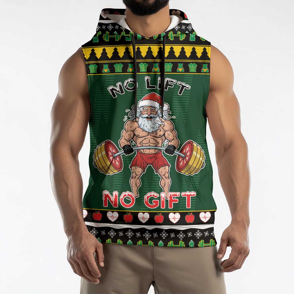 Xmas Gymer Christmas Sleeveless Hoodie No Lift No Gift - Wonder Print Shop