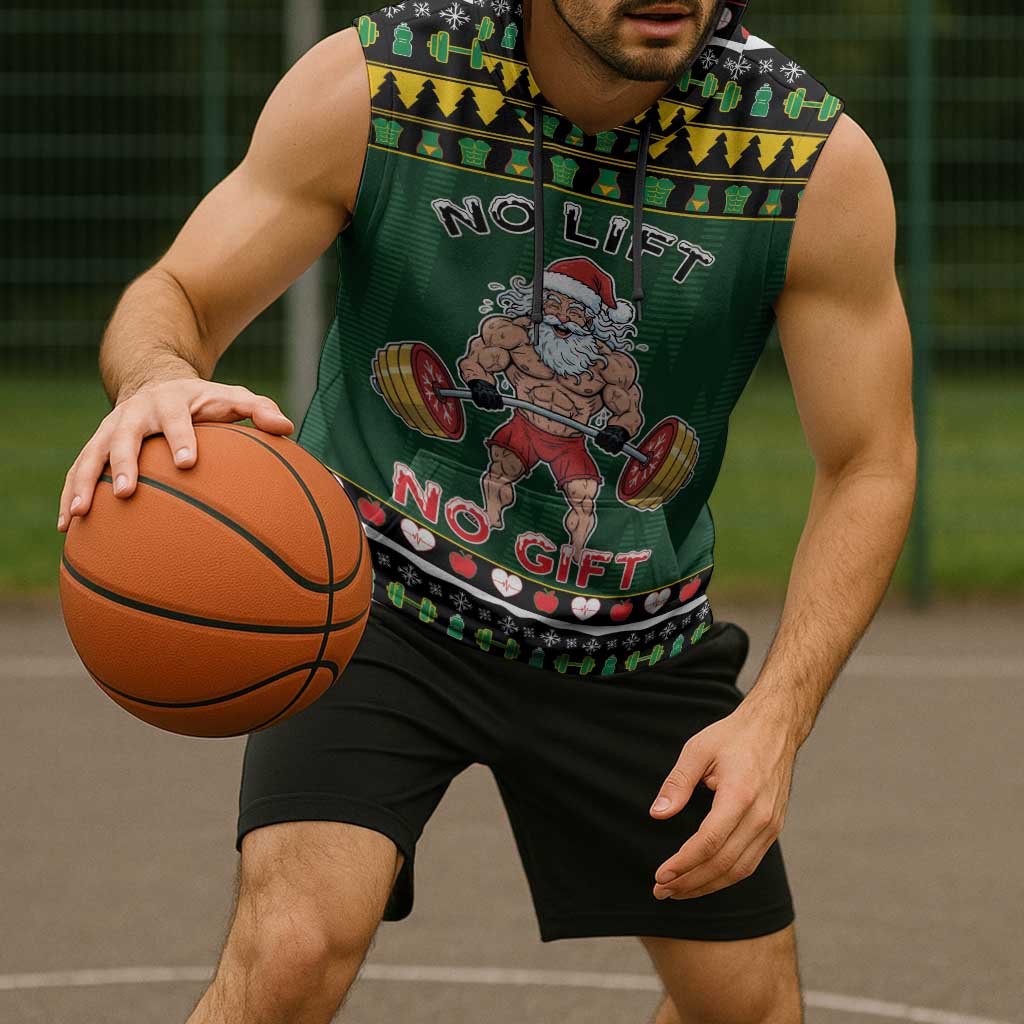 Xmas Gymer Christmas Sleeveless Hoodie No Lift No Gift - Wonder Print Shop