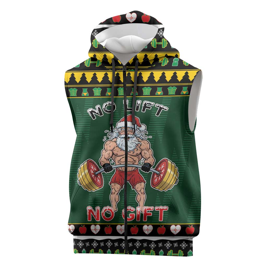 Xmas Gymer Christmas Sleeveless Zip Hoodie No Lift No Gift - Wonder Print Shop