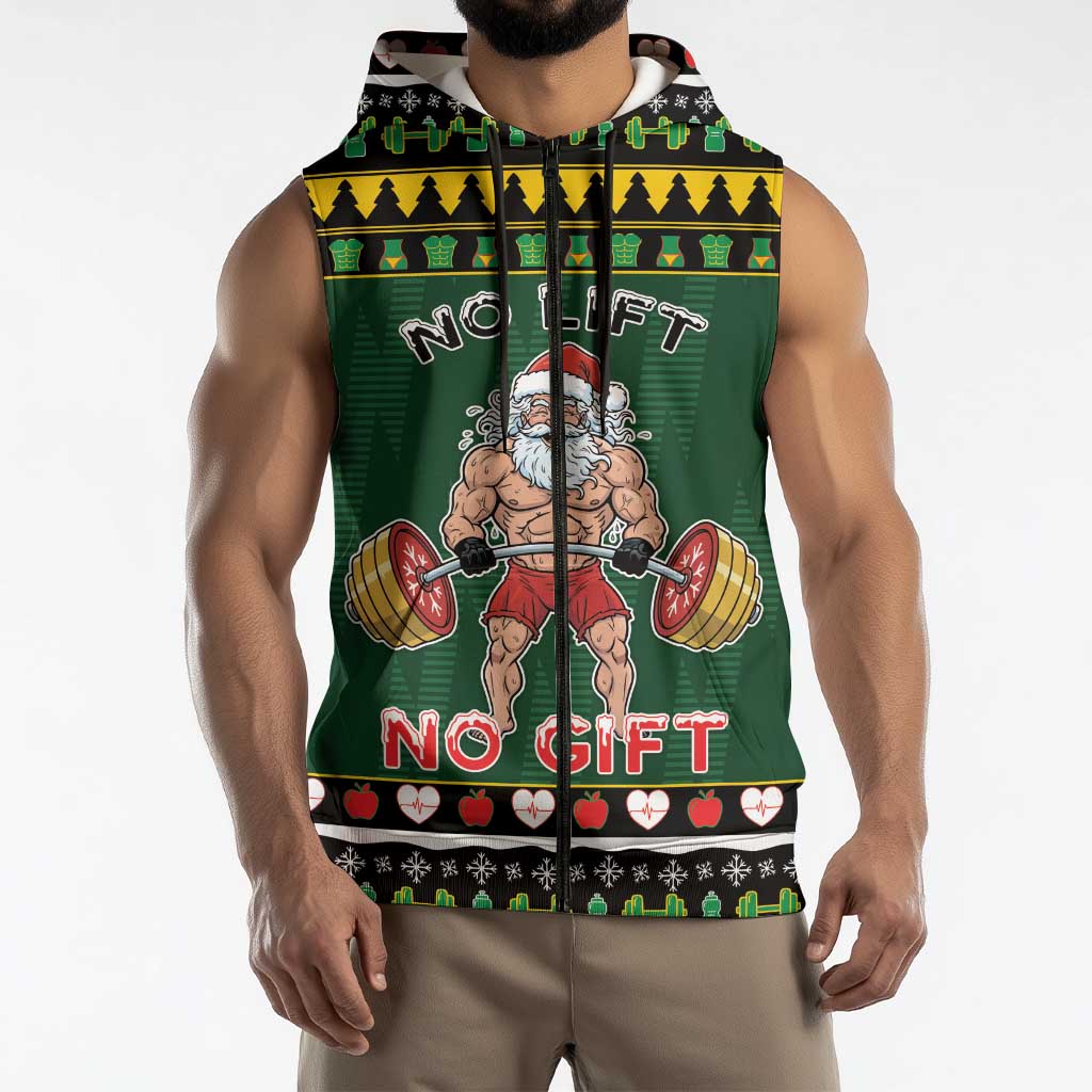 Xmas Gymer Christmas Sleeveless Zip Hoodie No Lift No Gift - Wonder Print Shop