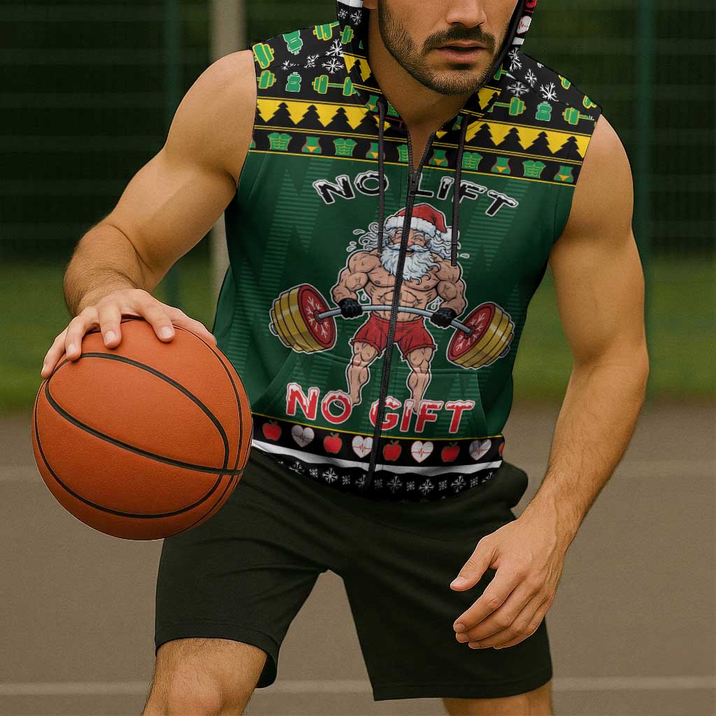 Xmas Gymer Christmas Sleeveless Zip Hoodie No Lift No Gift - Wonder Print Shop