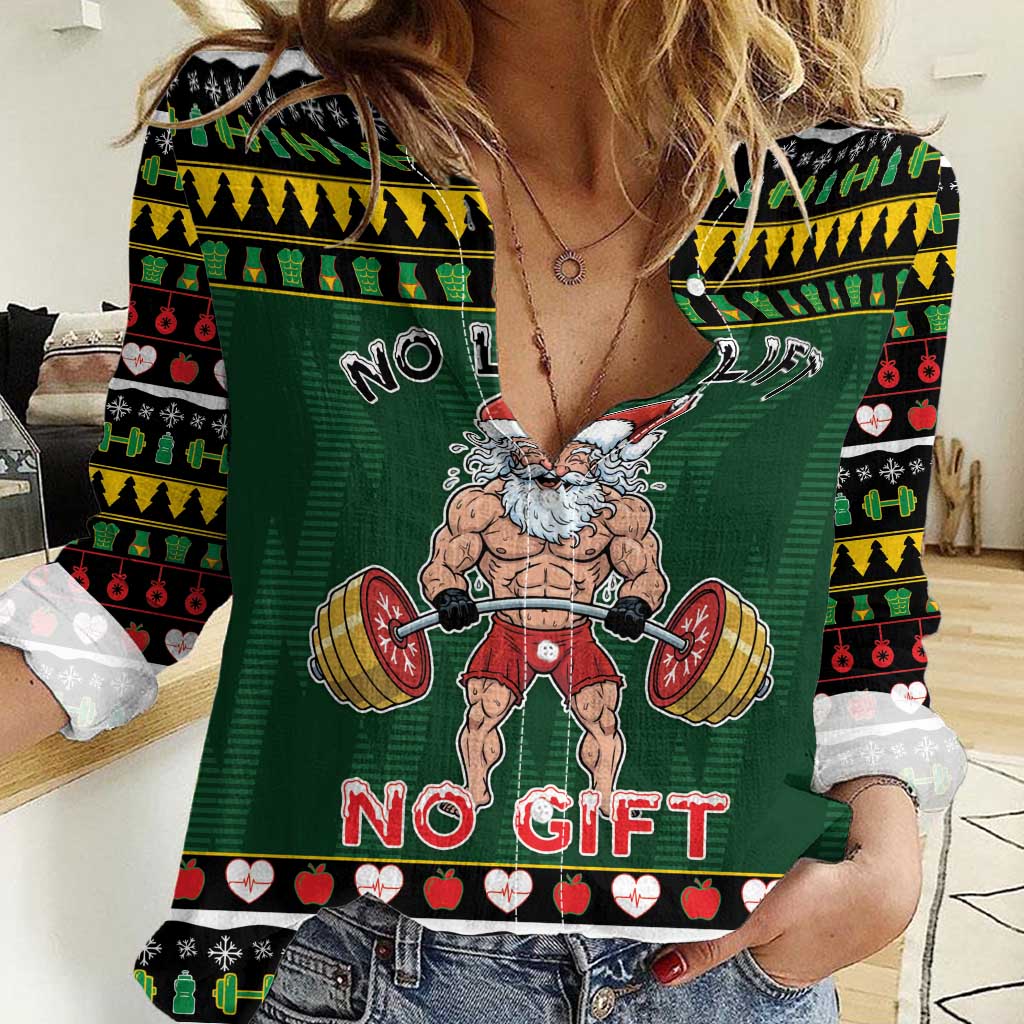 Xmas Gymer Christmas Women Casual Shirt No Lift No Gift - Wonder Print Shop