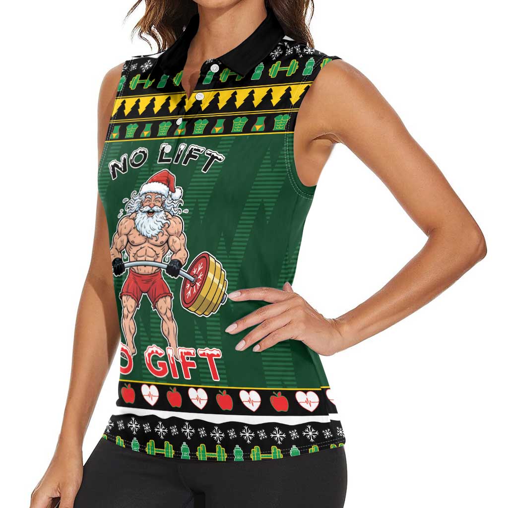 Xmas Gymer Christmas Women Sleeveless Polo Shirt No Lift No Gift - Wonder Print Shop