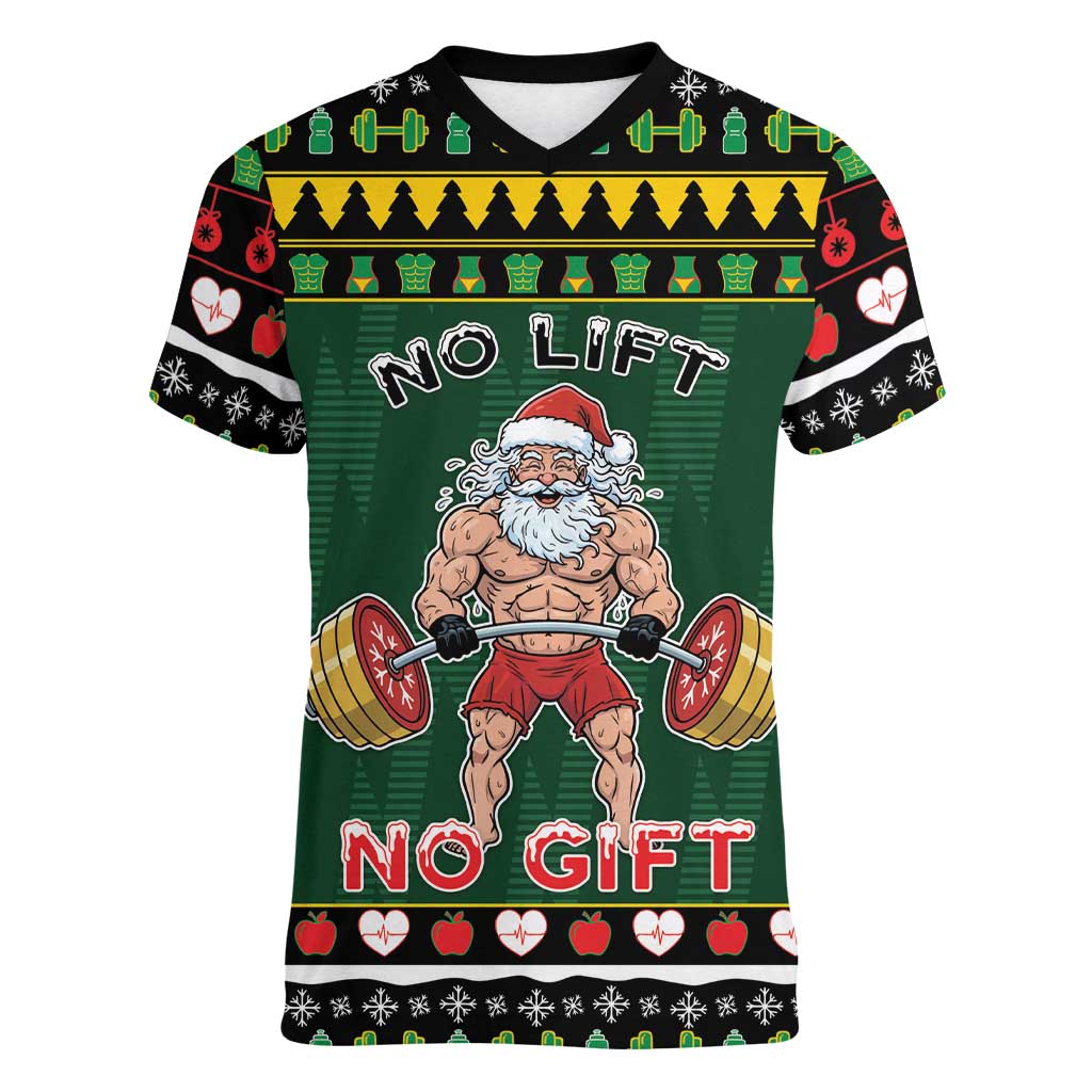 Xmas Gymer Christmas Women V-Neck T-Shirt No Lift No Gift - Wonder Print Shop