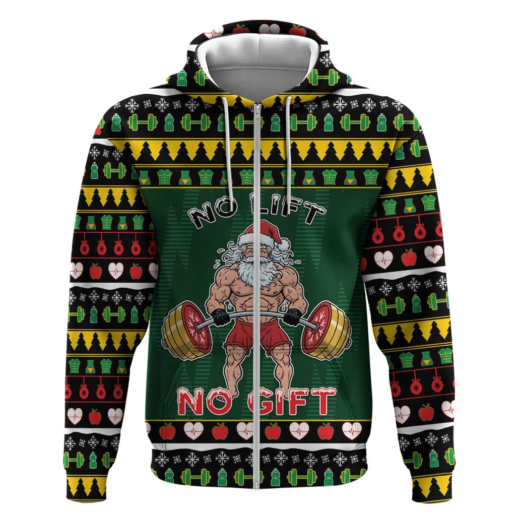 Xmas Gymer Christmas Zip Hoodie No Lift No Gift - Wonder Print Shop