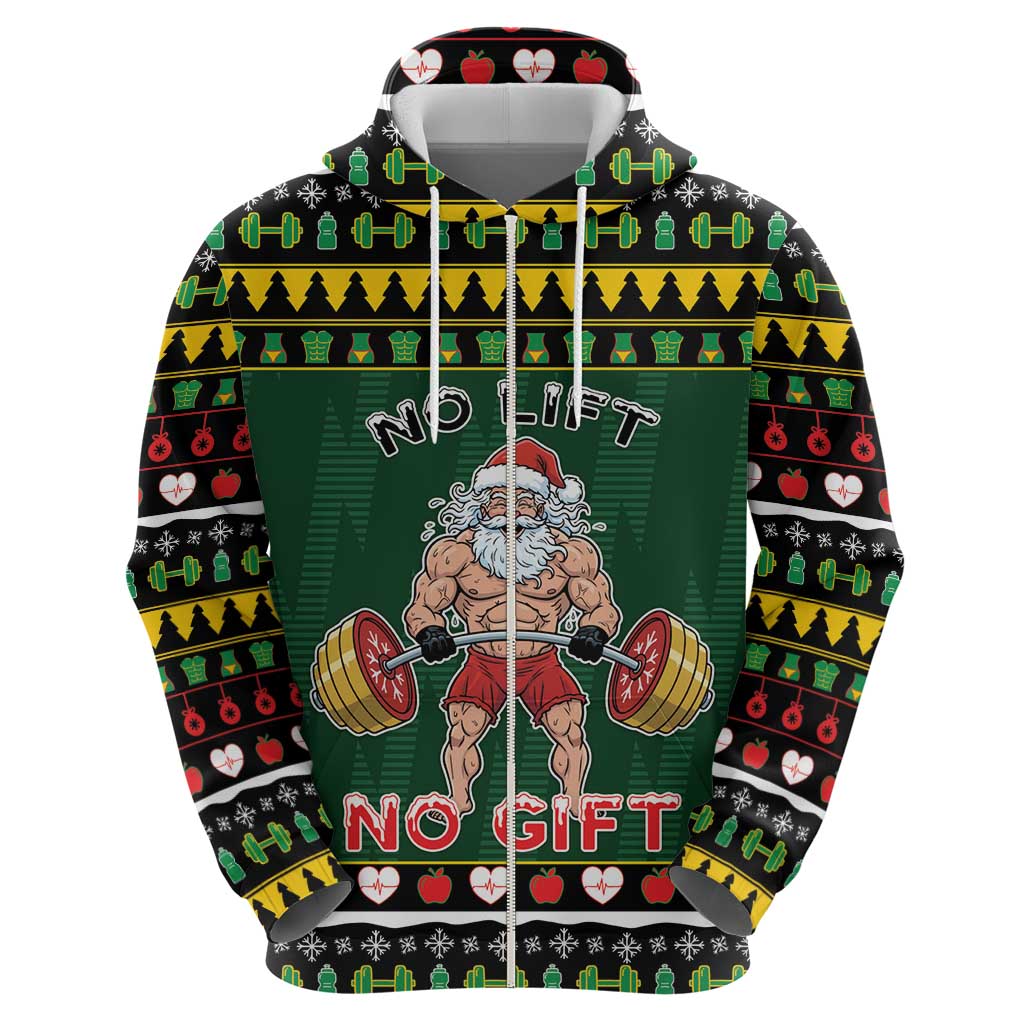 Xmas Gymer Christmas Zip Hoodie No Lift No Gift - Wonder Print Shop