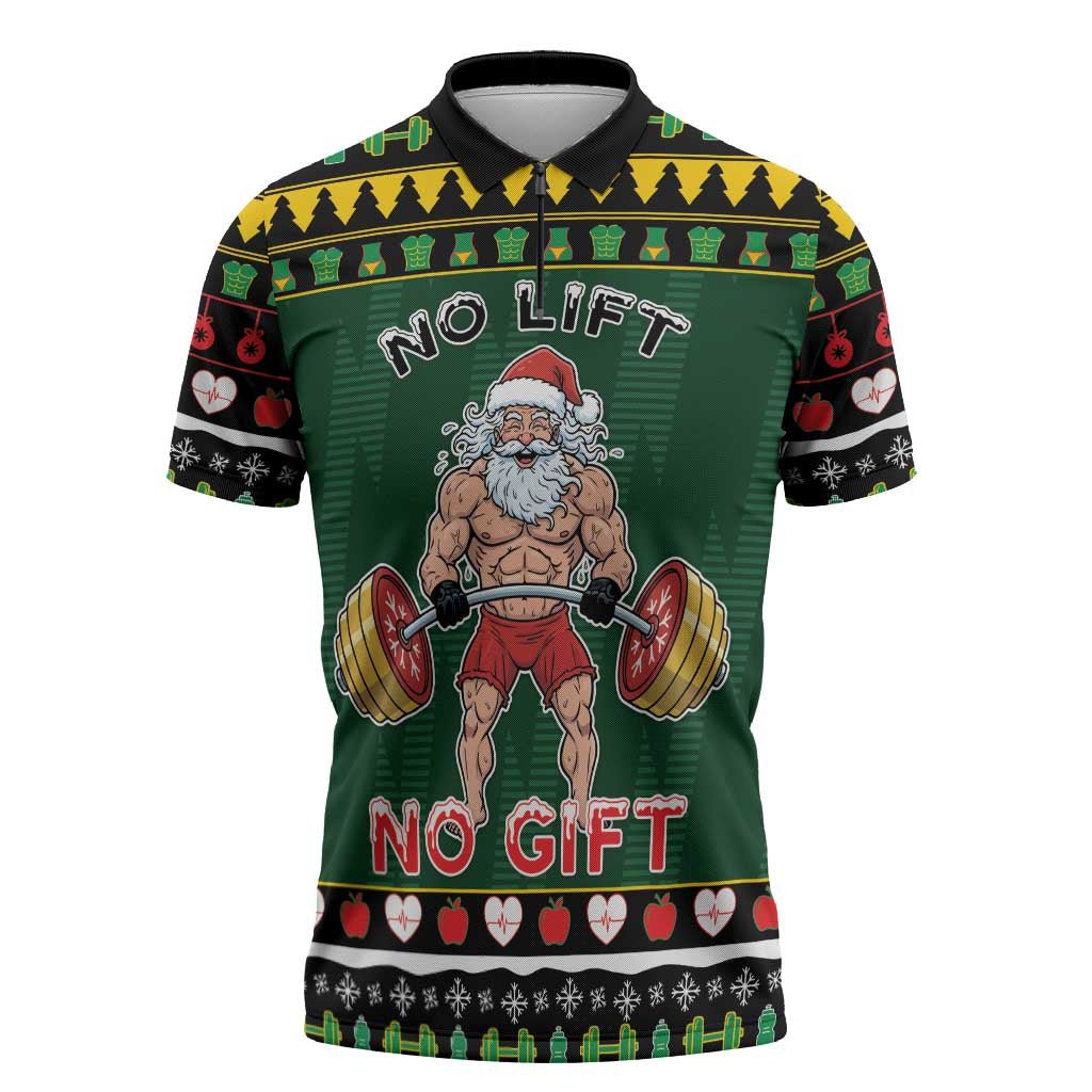Xmas Gymer Christmas Zipper Polo Shirt No Lift No Gift - Wonder Print Shop