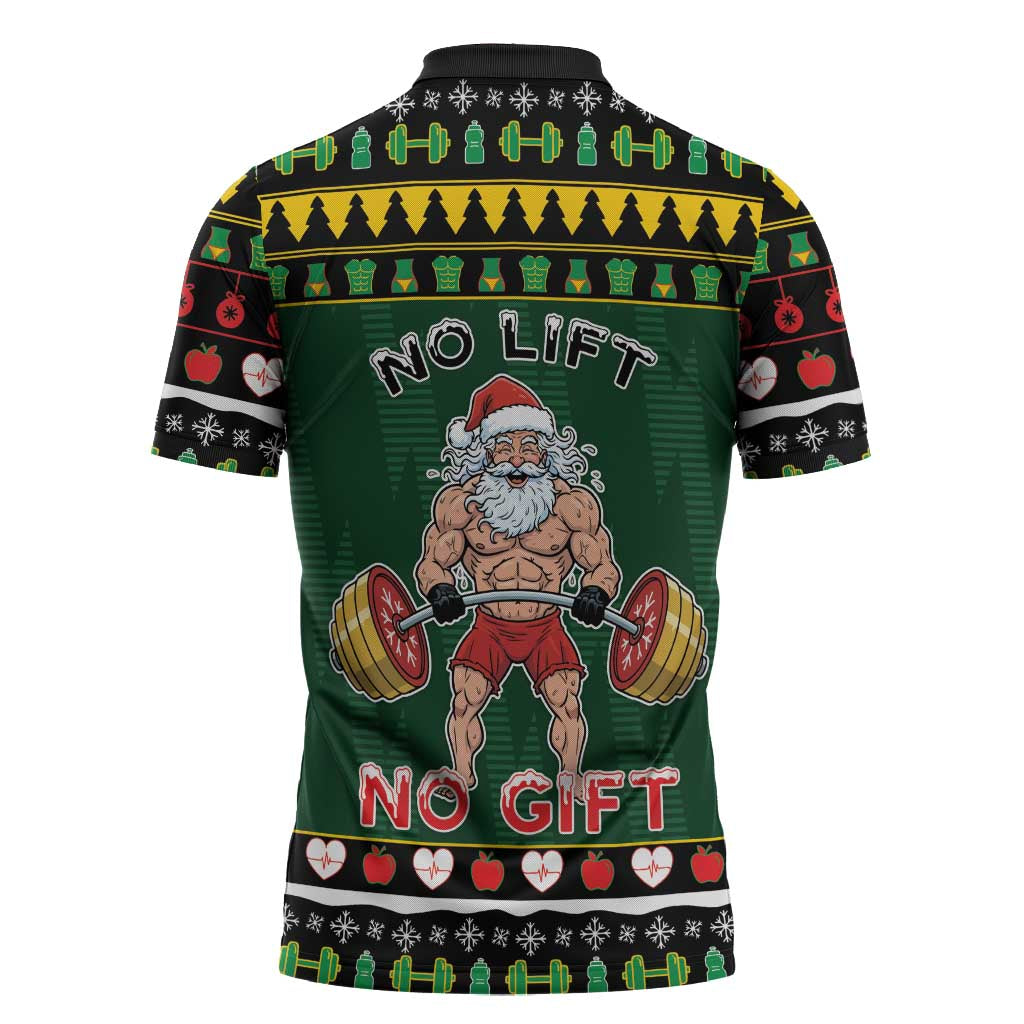 Xmas Gymer Christmas Zipper Polo Shirt No Lift No Gift - Wonder Print Shop