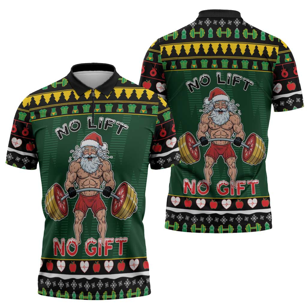 Xmas Gymer Christmas Zipper Polo Shirt No Lift No Gift - Wonder Print Shop