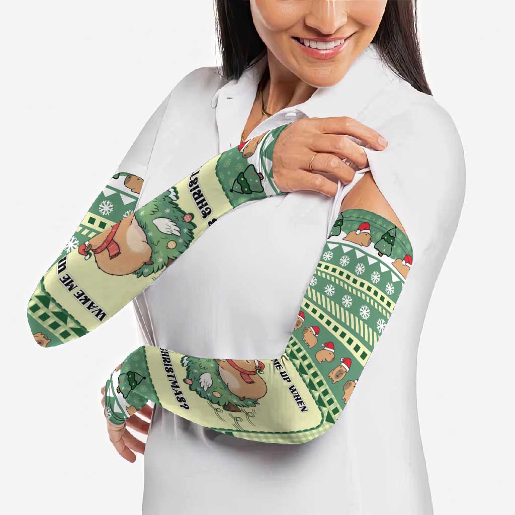 Capybara Christmas Arm Sleeves Wake Me Up When It's Christmas - Wonder Print Shop