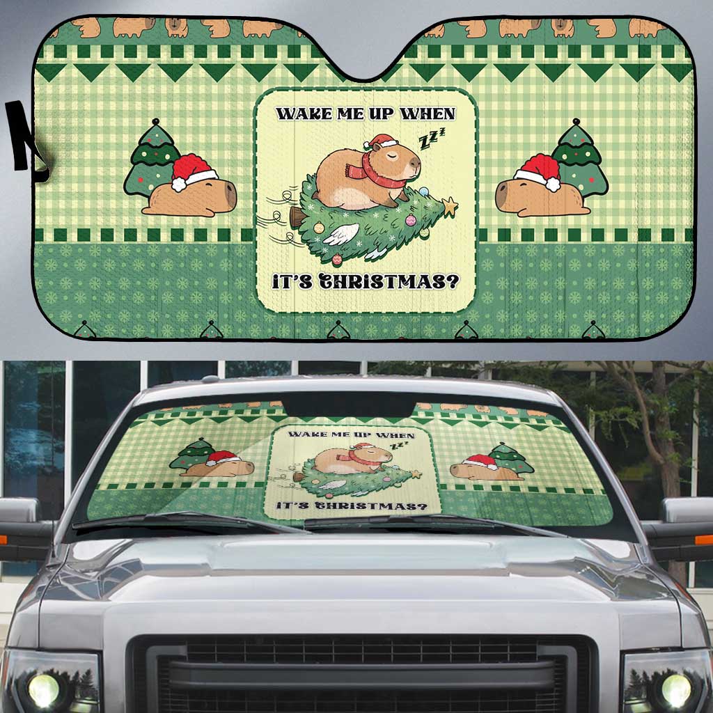 Capybara Christmas Auto Sun Shade Wake Me Up When It's Christmas - Wonder Print Shop
