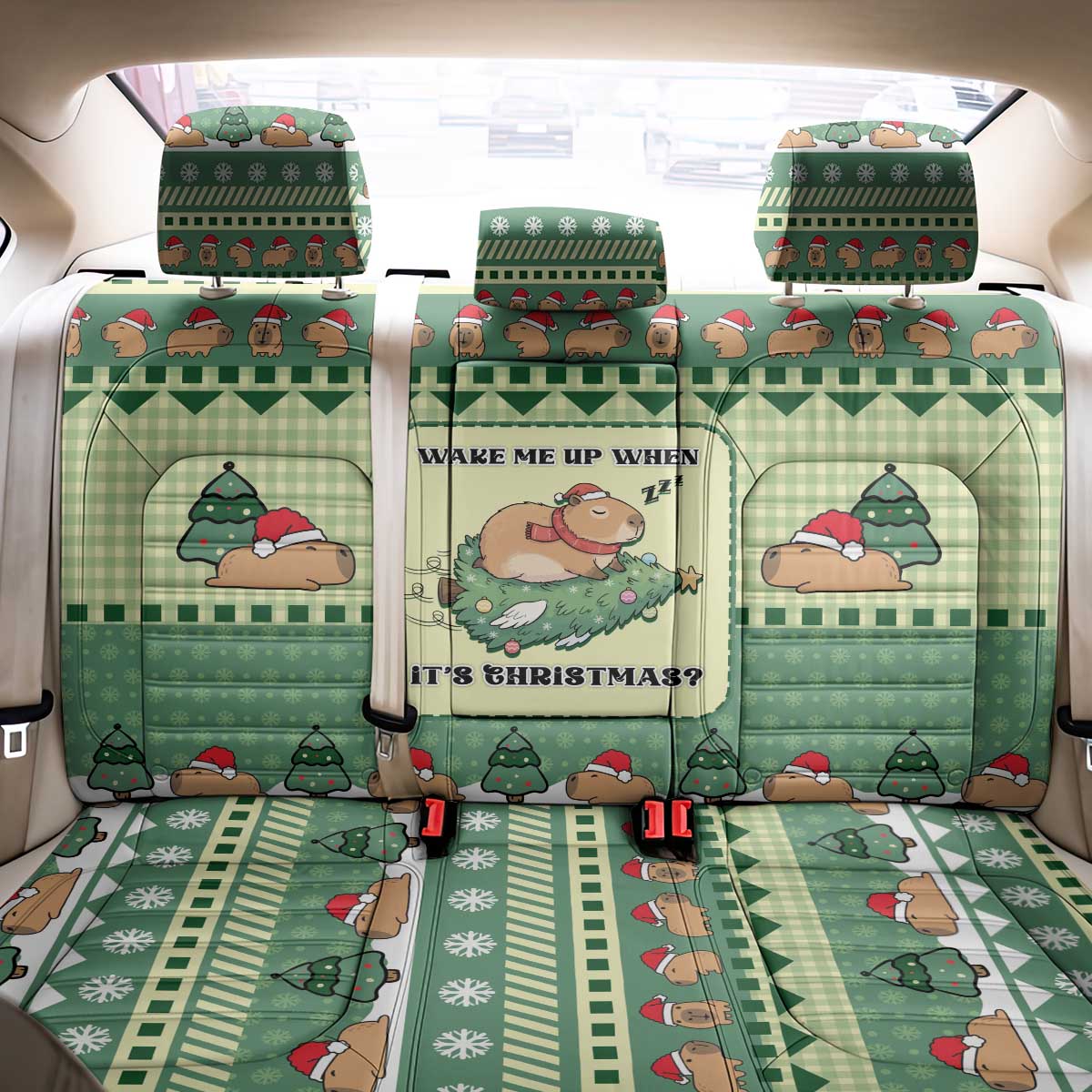 Capybara Christmas Back Car Seat Cover Wake Me Up When It's Christmas - Wonder Print Shop