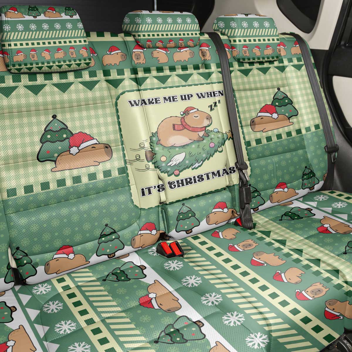 Capybara Christmas Back Car Seat Cover Wake Me Up When It's Christmas - Wonder Print Shop