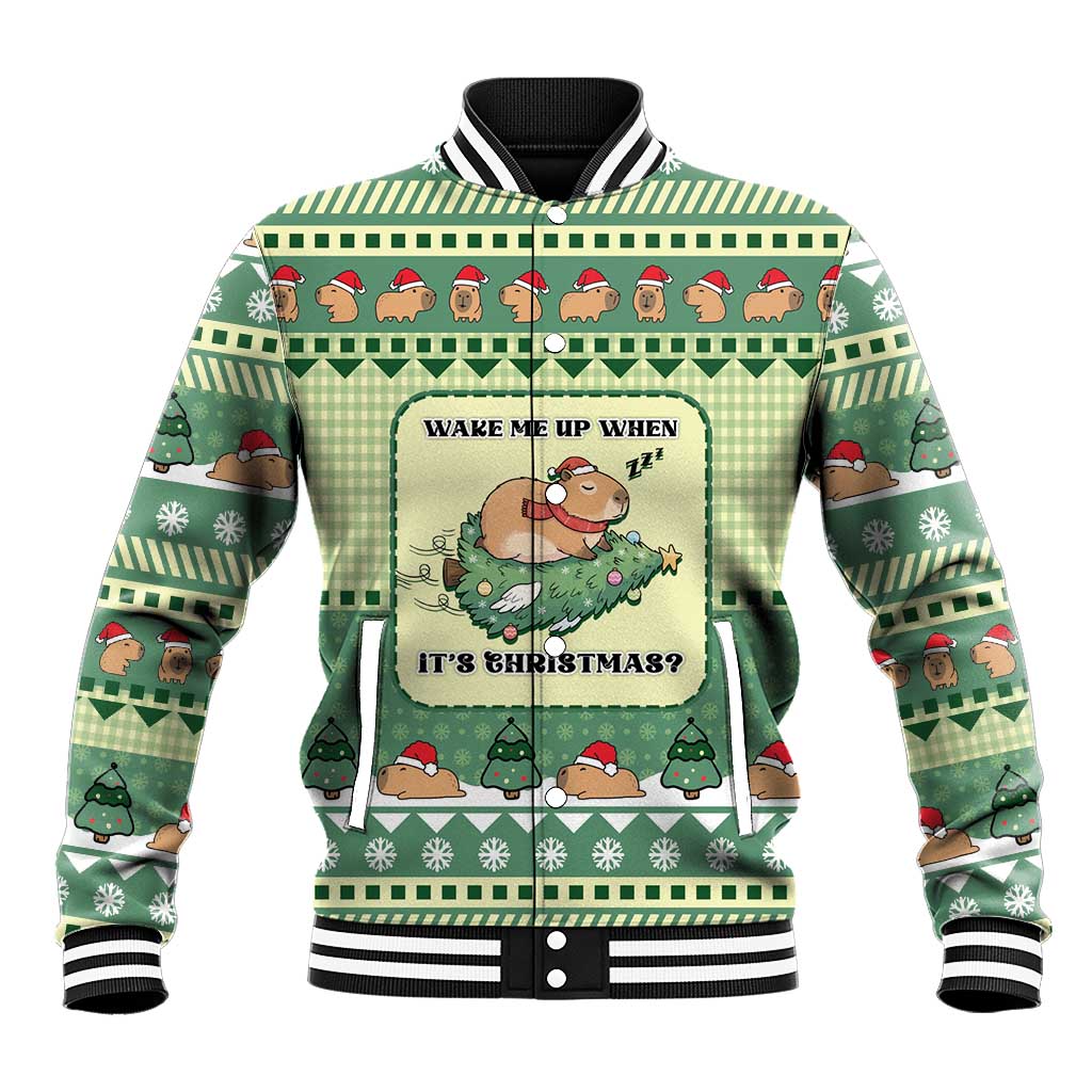 Capybara Christmas Baseball Jacket Wake Me Up When It's Christmas - Wonder Print Shop