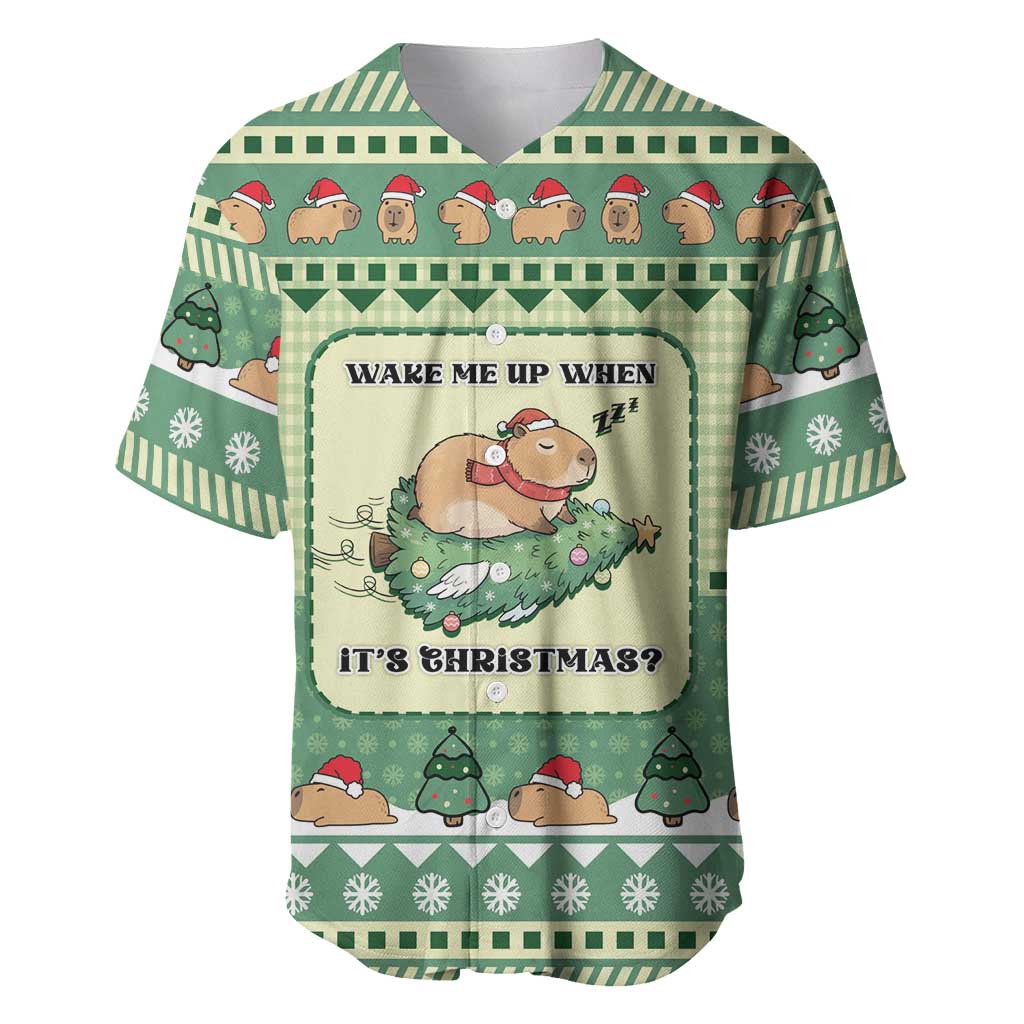 Capybara Christmas Baseball Jersey Wake Me Up When It's Christmas - Wonder Print Shop