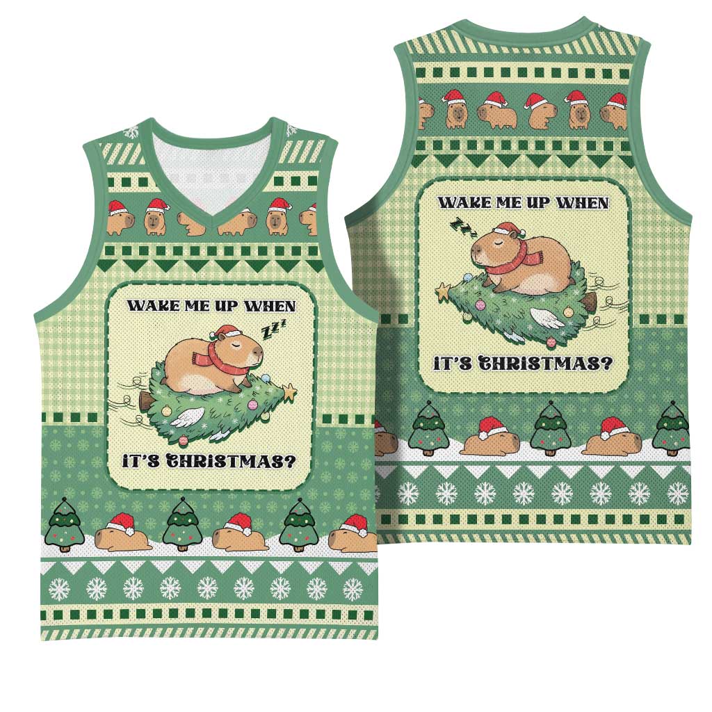Capybara Christmas Basketball Jersey Wake Me Up When It's Christmas - Wonder Print Shop