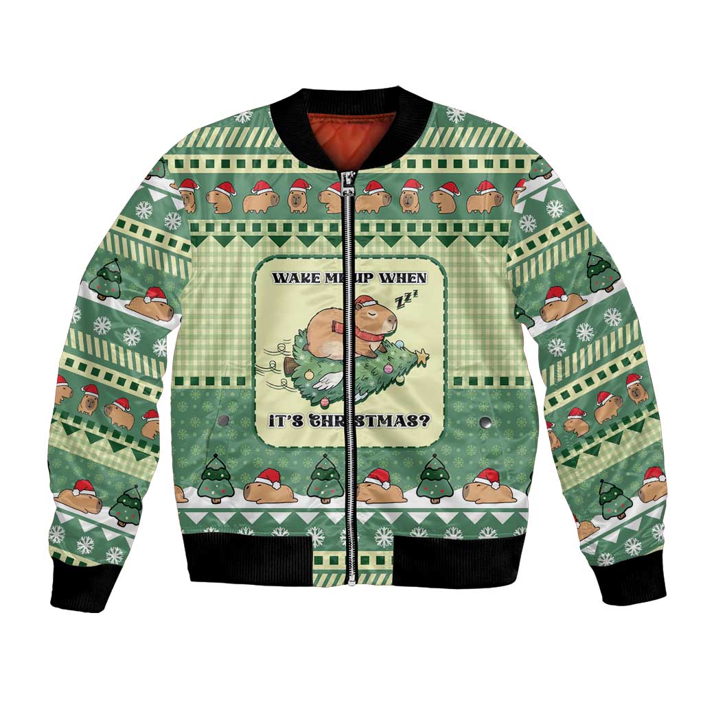 Capybara Christmas Bomber Jacket Wake Me Up When It's Christmas - Wonder Print Shop